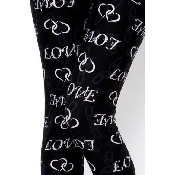 LEGGINGS DEPOT BLACK & White Heart Full length Leggings Size 10 NWT - Picture 3 of 3